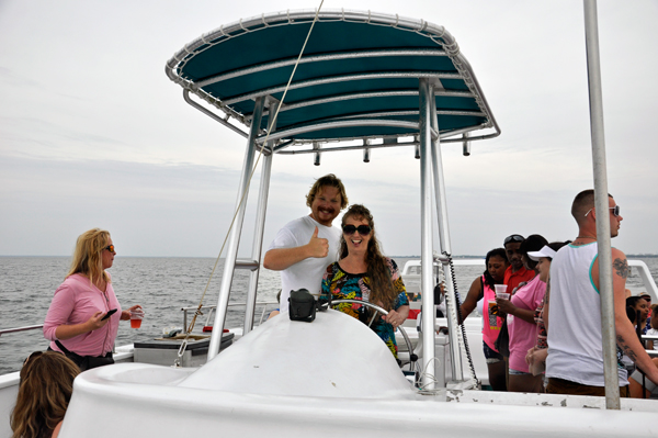 Karen Duquete driving the Sea Blaster boat.